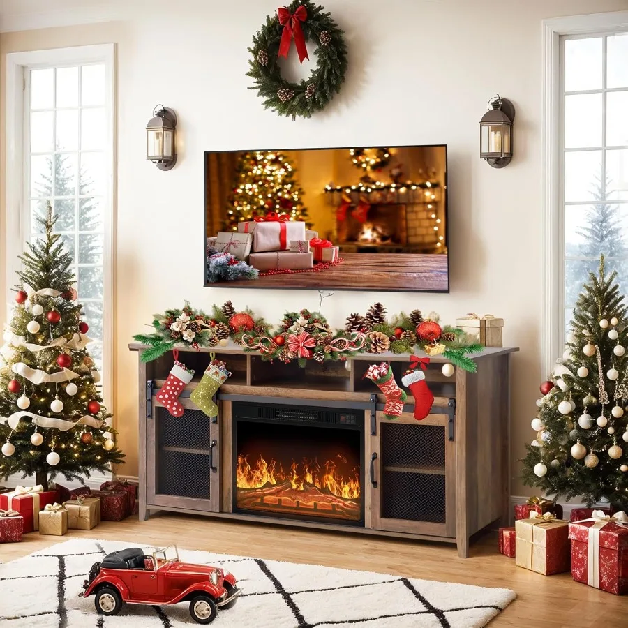 

Подставка для камина ENSTVER до 65, подставка для электрического камина для хранения медиа, подставка для телевизора для гостиной из дуба в деревенском стиле с современным дизайном