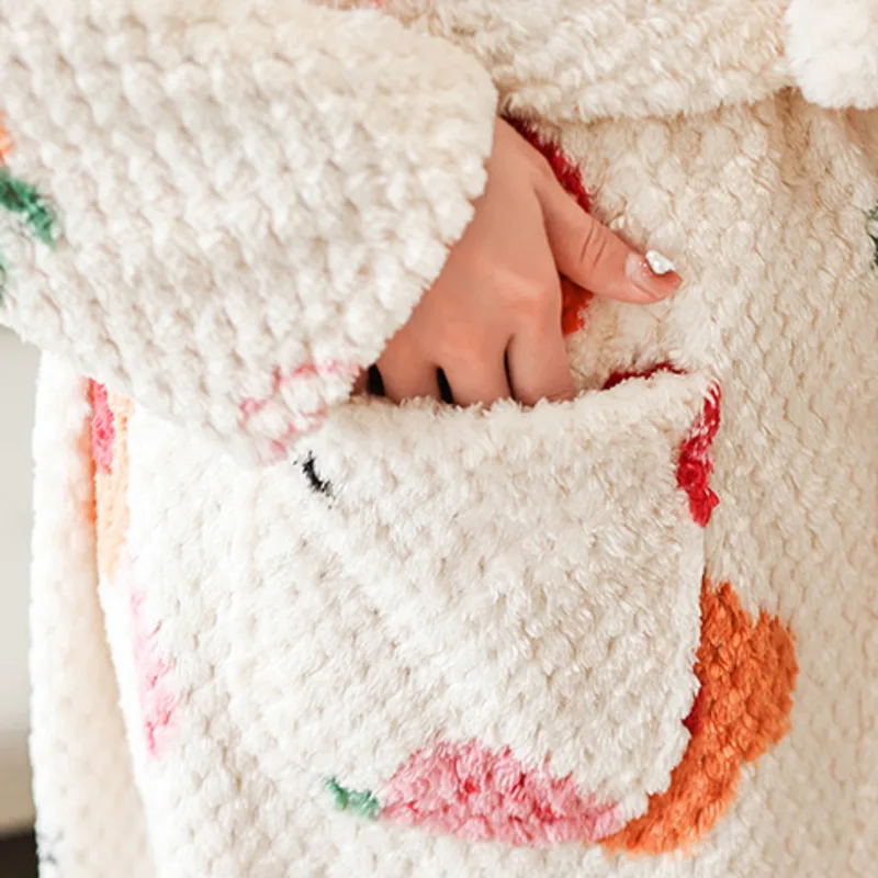 Roupão quente de flanela feminino, roupão doce de banho matinal, pijamas térmicos espessados, roupa de casa, roupa de dormir outono e inverno