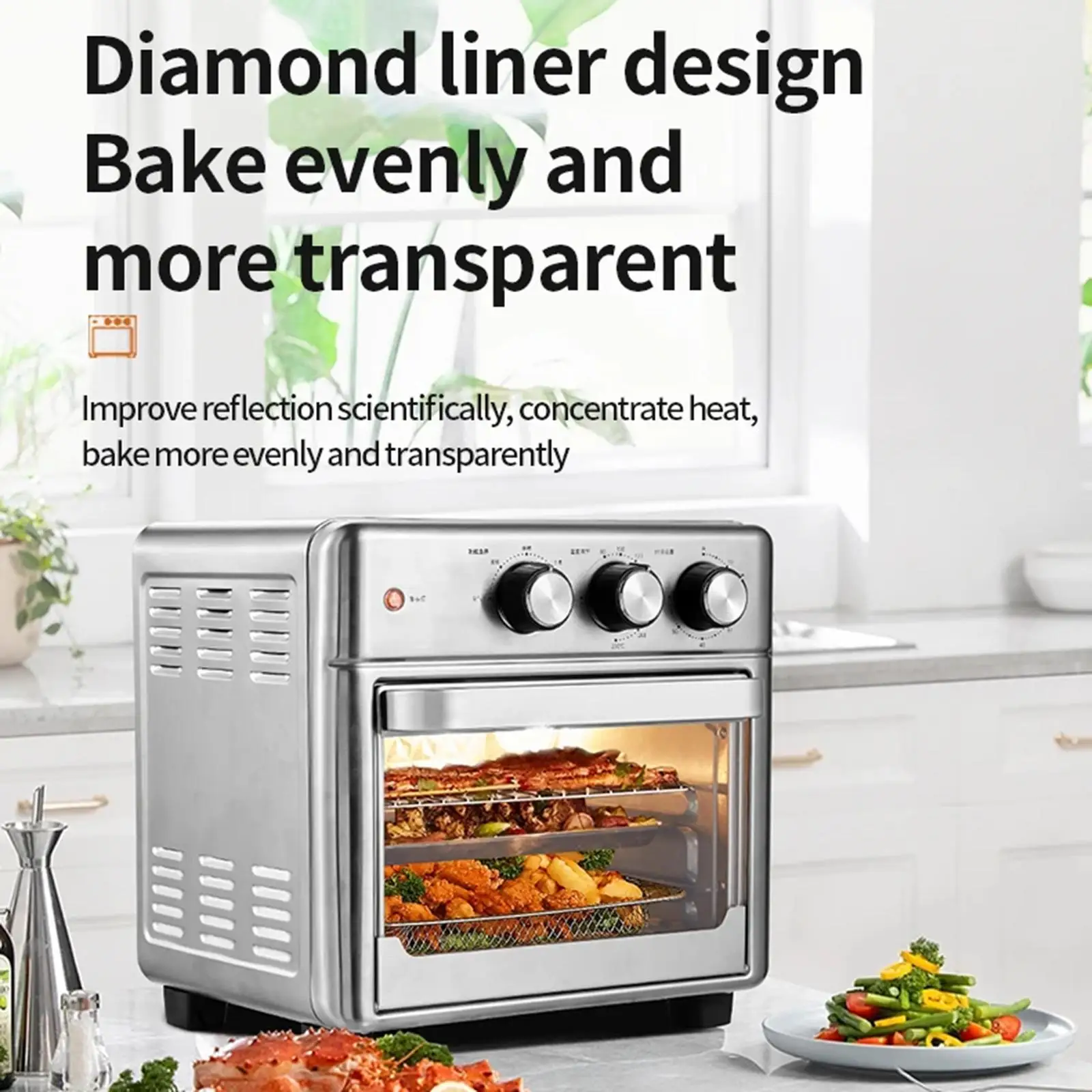 Air Fryer Toaster Oven Temperature Control Auto Shut Off Multifunctional with Timer for Roast Cake Pizaa Crisp French Fries