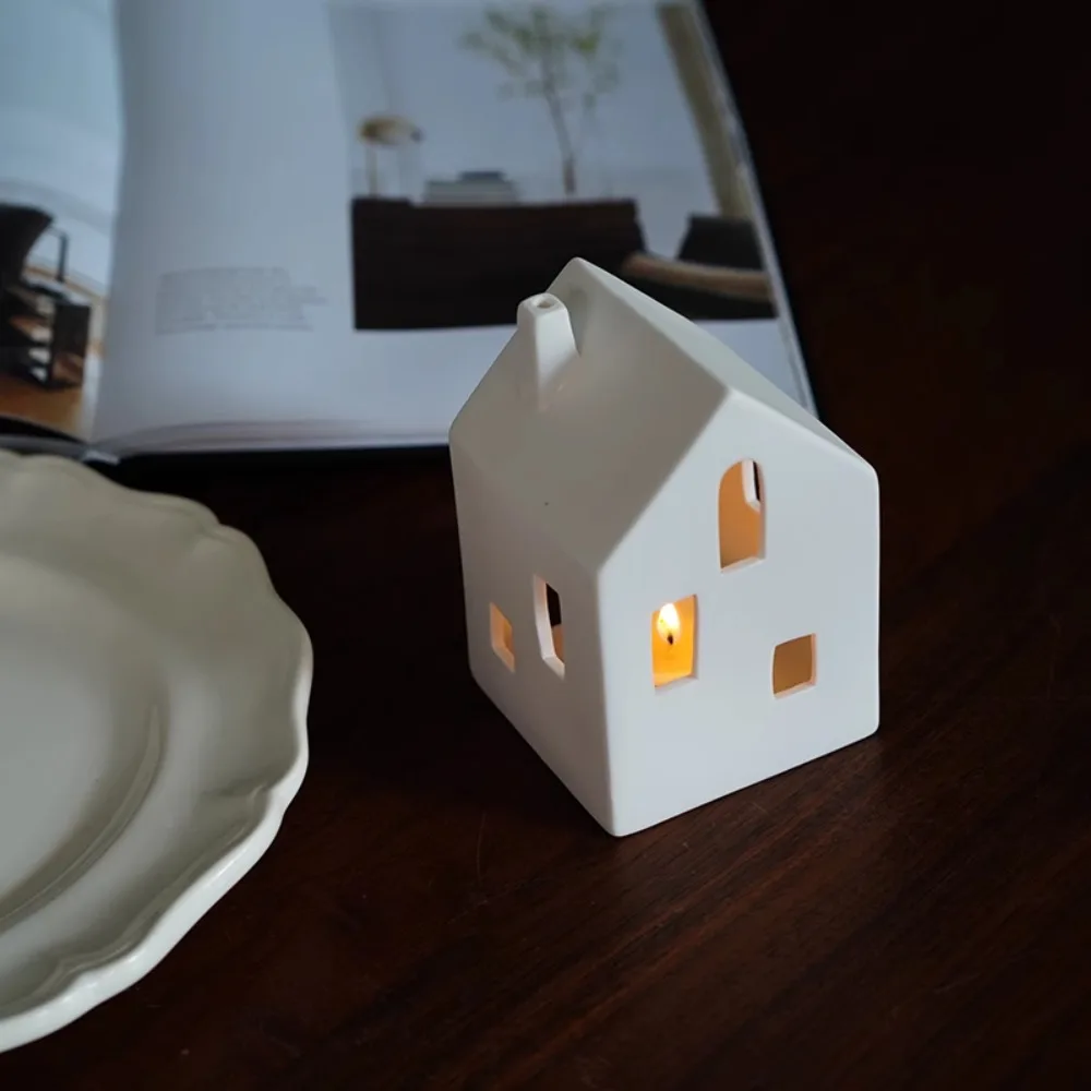 

Nordic White House Ceramic Hollow Candlestick Ornaments Living Room Bedroom Dining Table Candlestick Crafts Halloween Decoration