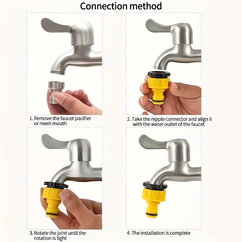 6-teiliges Set, einschließlich 3/4-Zoll- und 1/2-Zoll-Universalschnellkupplungen und Gewindeadapter für Wasserhähne, geeignet für den Außenbereich. – Detail 8