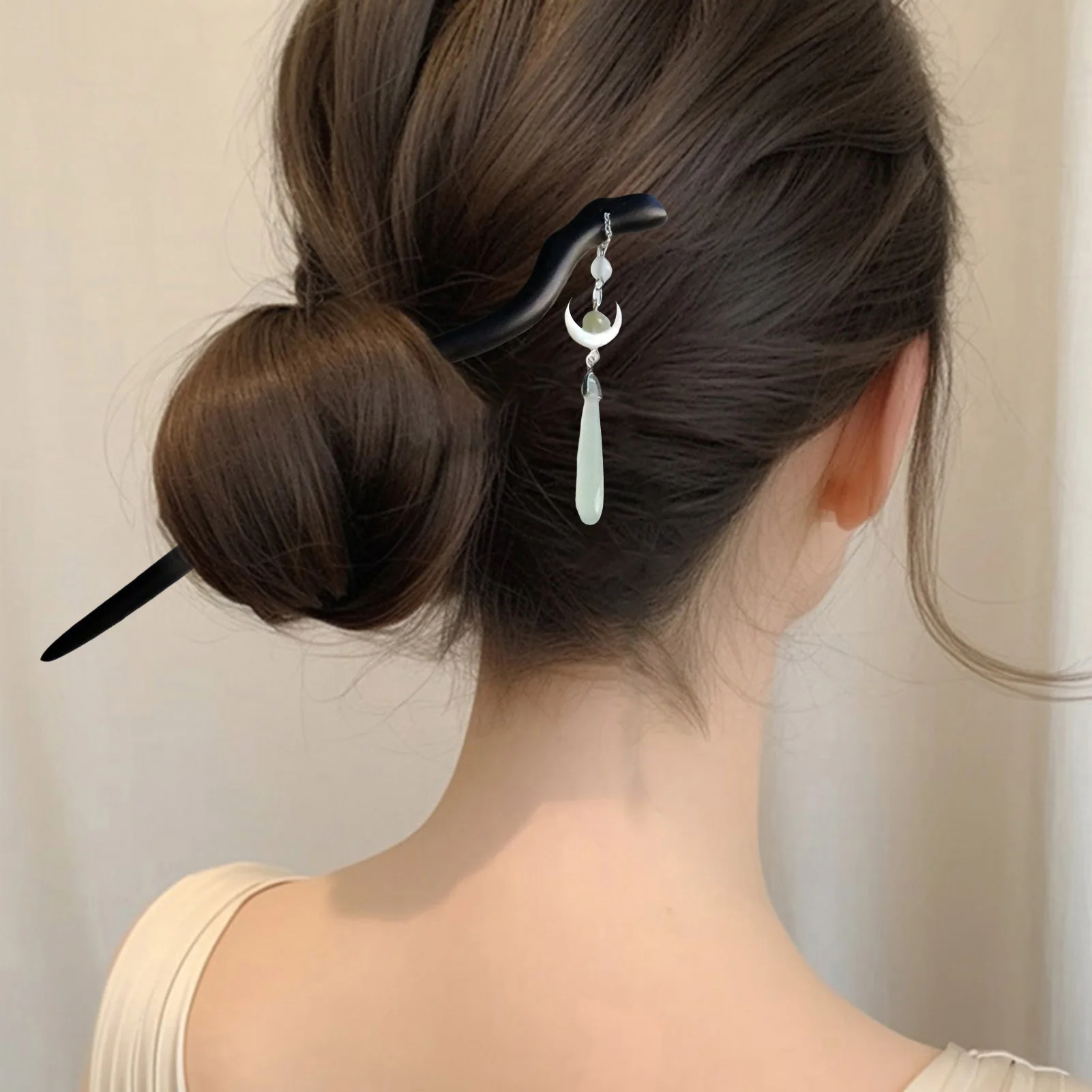 

Female Resin Hair Stick Hairpin with Moon Tassel Elegant Hair Chopsticks for Long Hair Women Wedding Hanfu Cheongsam