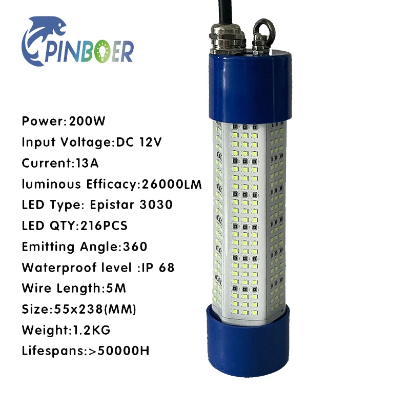 Imagem -04 - Pinboer-luz de Pesca Subaquática Lâmpada Led Submersível de Alta Potência Isca e Localizador Verde e Branco 12v 200w 300w