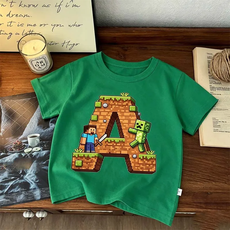 Футболка-miners-crafts-детская-одежда-детская-одежда-с-буквами-алфавита-подарок-для-детей-летние-топы-с-короткими-рукавами-хлопковые-футболки-для-мальчиков-и-девочек-зеленые-желтые