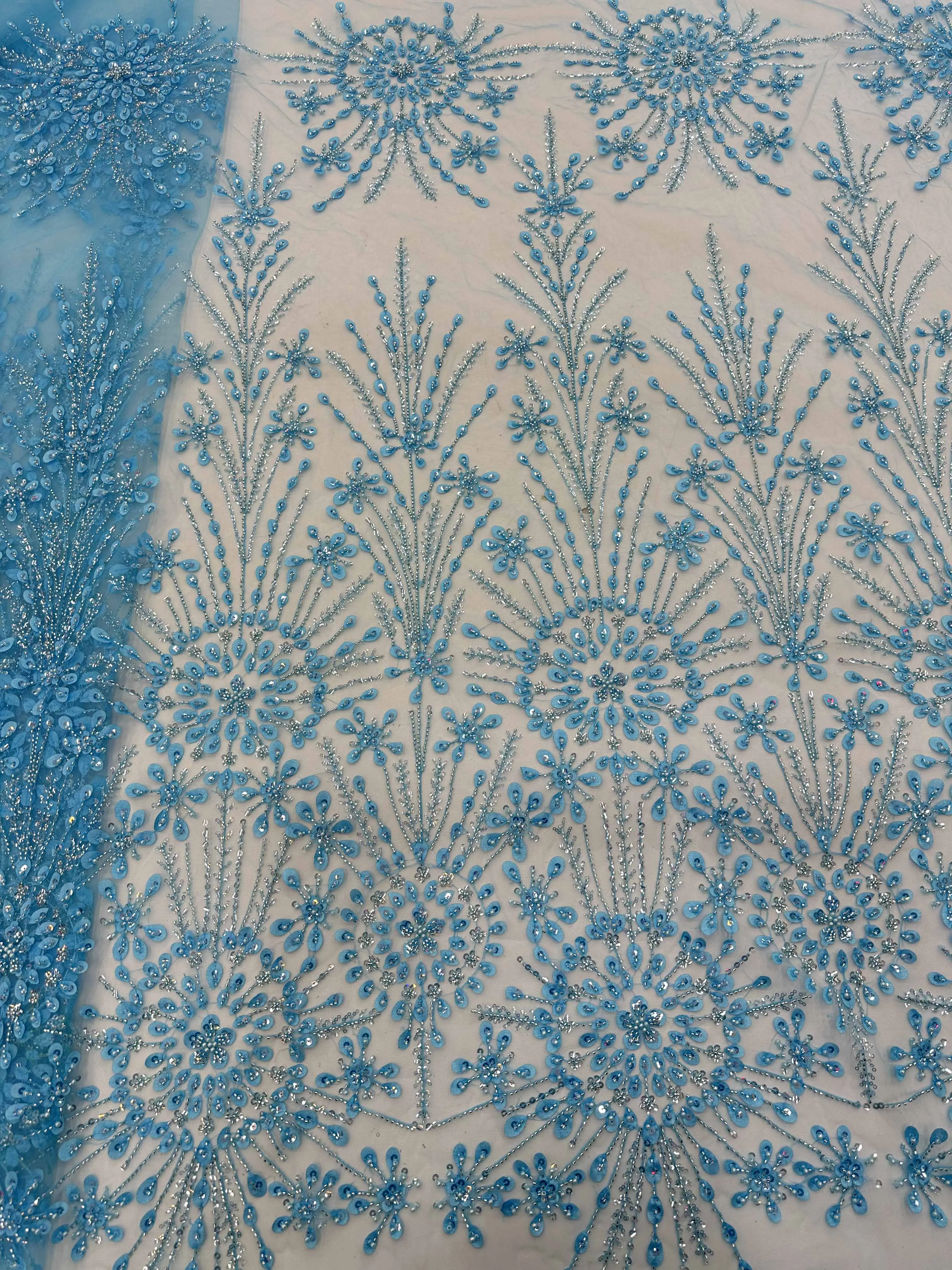 Nigerian Heavy Handmade Beaded Lace Fabric Luxury French Tulle Embroidery Sequins Long Beads Bridal Lace Fabrics Wedding