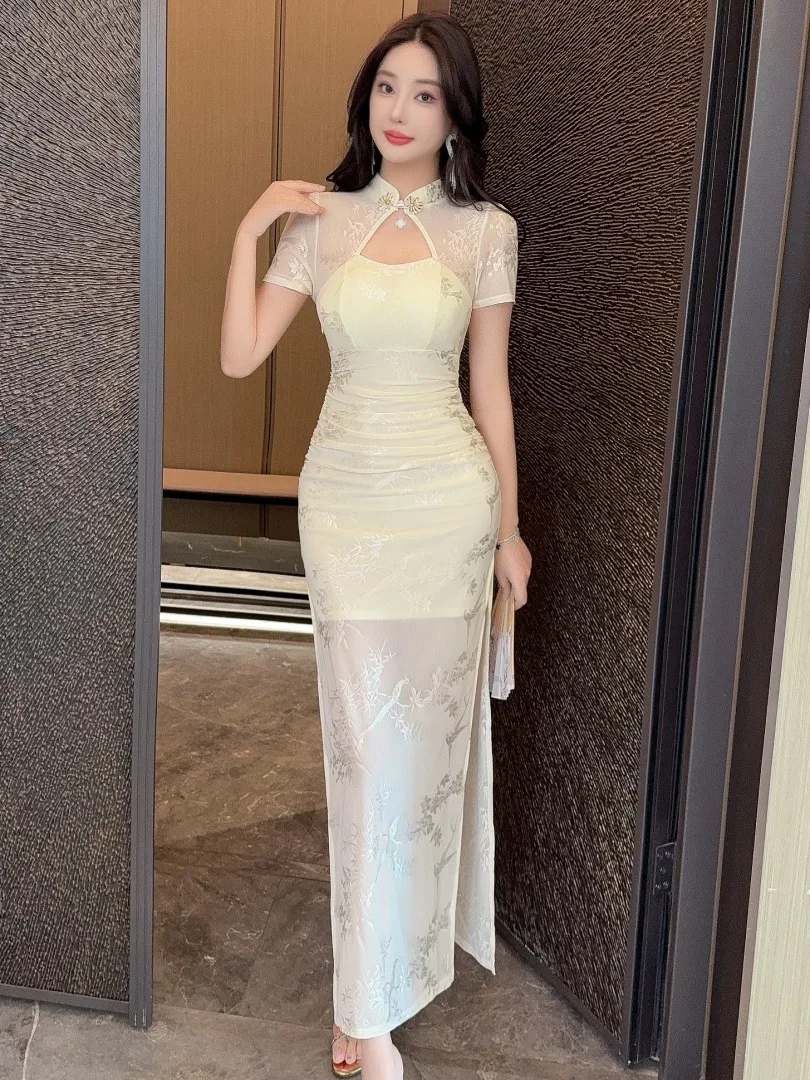 

Элегантное китайское платье-сарафан с накладкой на грудь, облегающее, с простым дизайном, роскошное, в стиле ретро, длинное.