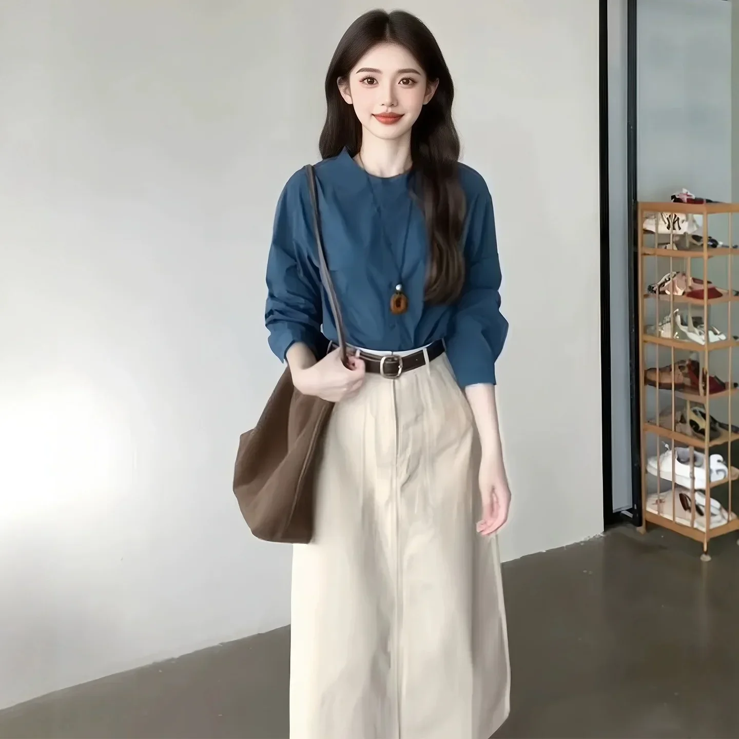 

Осенний модный женский комплект допаминового платья длиной до колена, короткий комплект больших размеров, комплект из двух предметов 2025, материал из смеси хлопка