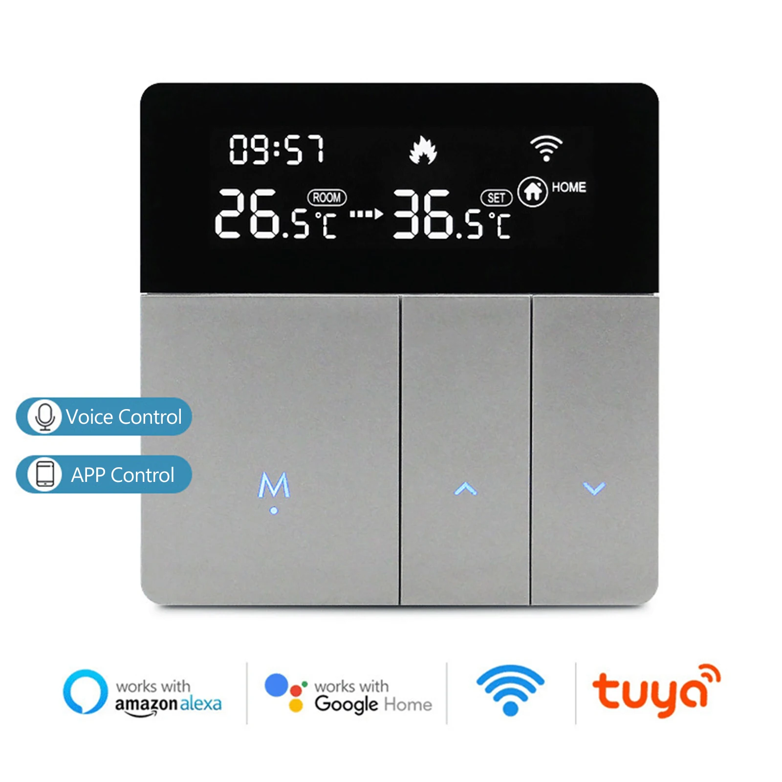 【Gran venta】 Termostato inteligente WIFI con pantalla LCD Termostato de radiador de calefacción inteligente Aplicación Control de voz Temperatura constante interior