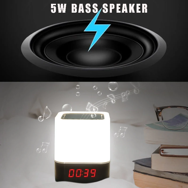 LED Music Alarm Clock with Wireless Bluetooth Speaker. Rechargeable RGB Colorful Atmosphere Night Light Lamp