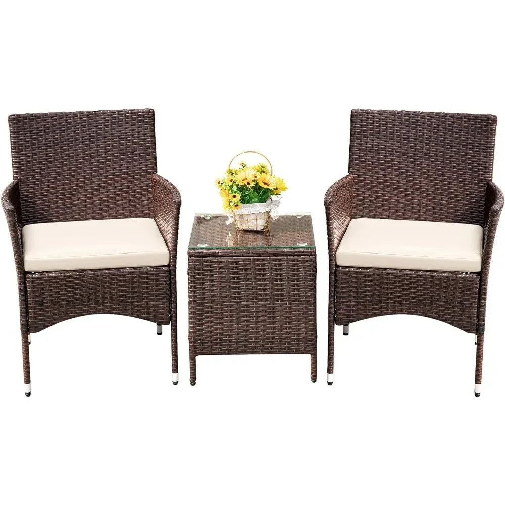 

Patio Porch Furniture PE Rattan Wicker Chairs with Table Outdoor Garden Furniture