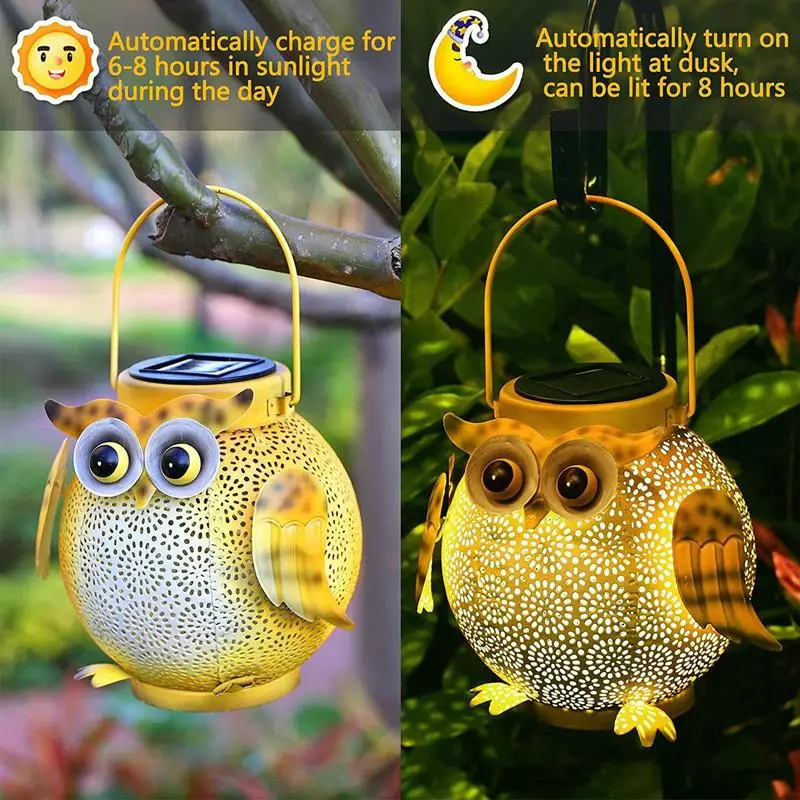 Outdoor Owl Decor Hollow Garden Light Solar Lanterns Waterproof Lawn Lamp Hangings Garden Decoration Figurine For Patio Yard