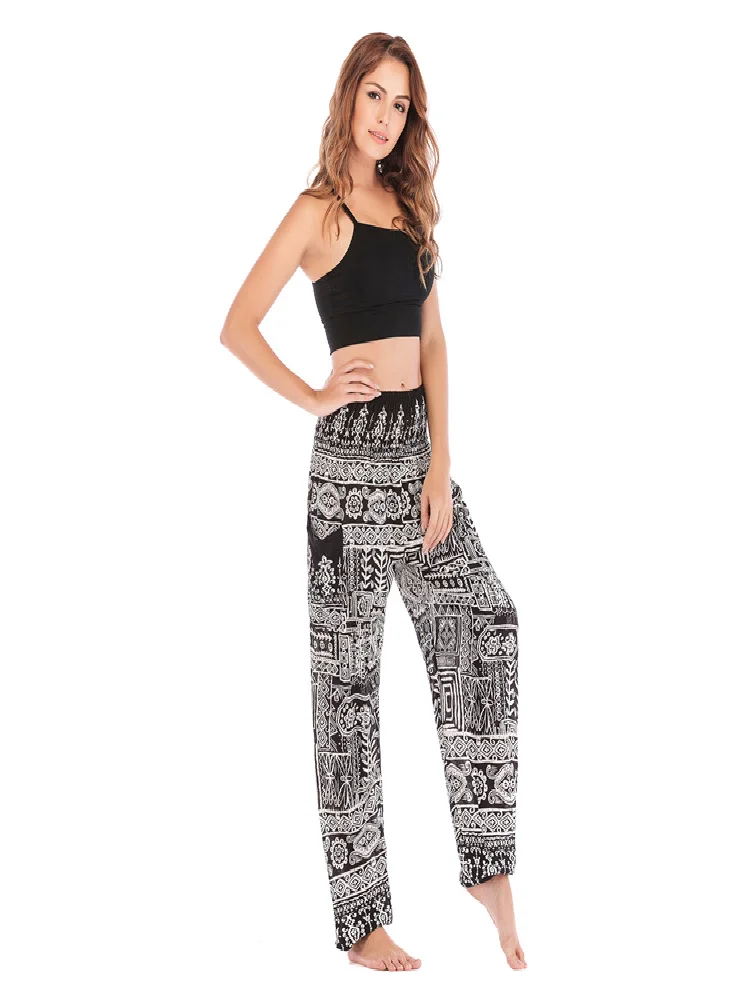 سراويل فانوس اليوغا غير الرسمية للنساء سراويل طويلة عرقية صيفية عناصر Faion كيت تي شيرت ألياف خلات 00% #3