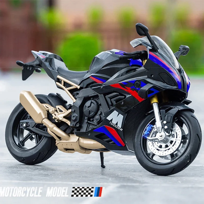 1:10 BMW S1000RR Kawasaki H2R V4S Alloy Die Cast Motorcycle Model Vehicle Collection Sound and Light Off Road Autocycle Toys Car