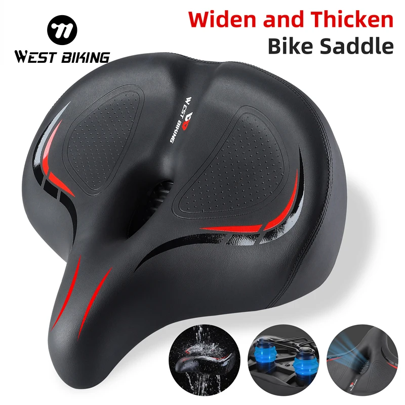 

WEST BIKING Bicycle Saddle Thicken Cushion Cycling Seat PU Leather Comfortable Shockproof Mountain Folding Bike Accessories