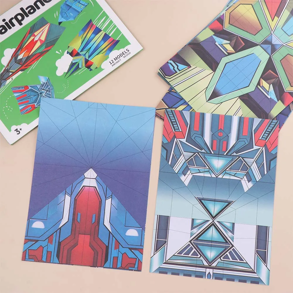 Paper Handmade Airplane Origami Art Learning Folding Airplane Origami Set 3D Cartoon Versatile Paper Aircraft Boys Baby Girls