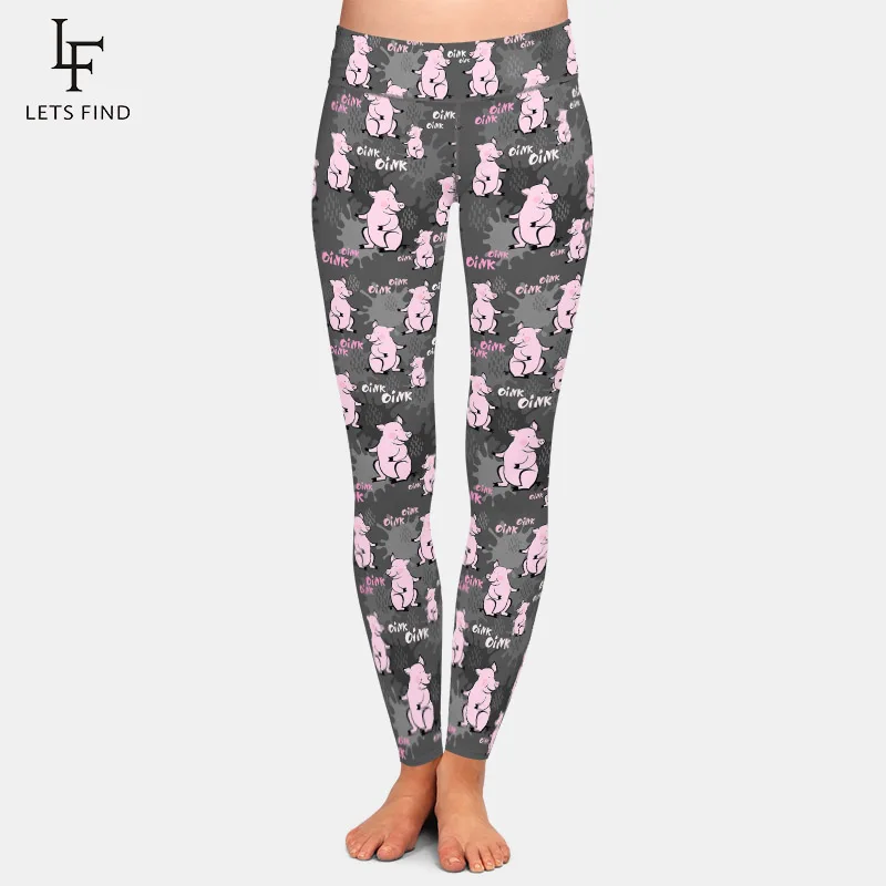 

LETSFIND Super Soft Milk Silk Print Cute Pink Pigs Pattern Elastic Leggings High Waist Fitness Slim Women Leggings