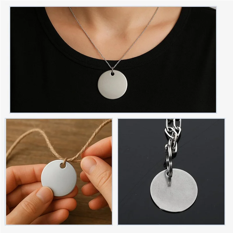

AAAN-Key Tags Metal Blank Dog Tags 100Pcs Stainless Steel For Engraving For Stamping Blanks 1.2Inch Hole
