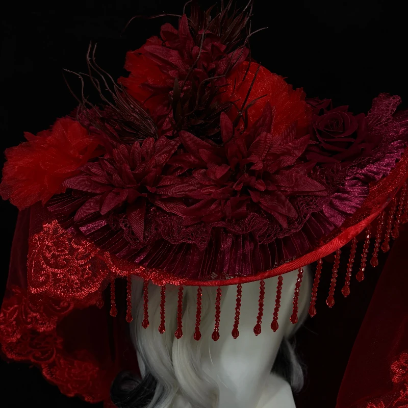 Chapeau de veuve rouge pour fe - Women'S Victorian Era Accessories avis et prix