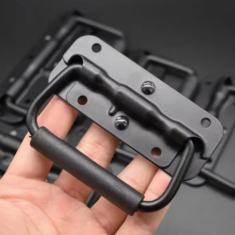 Iron Material Spring Handle Black Luggage Spring Handle Folding HandleTool Box Movable Ring Industrial Equipment Cabinet 3 Size
