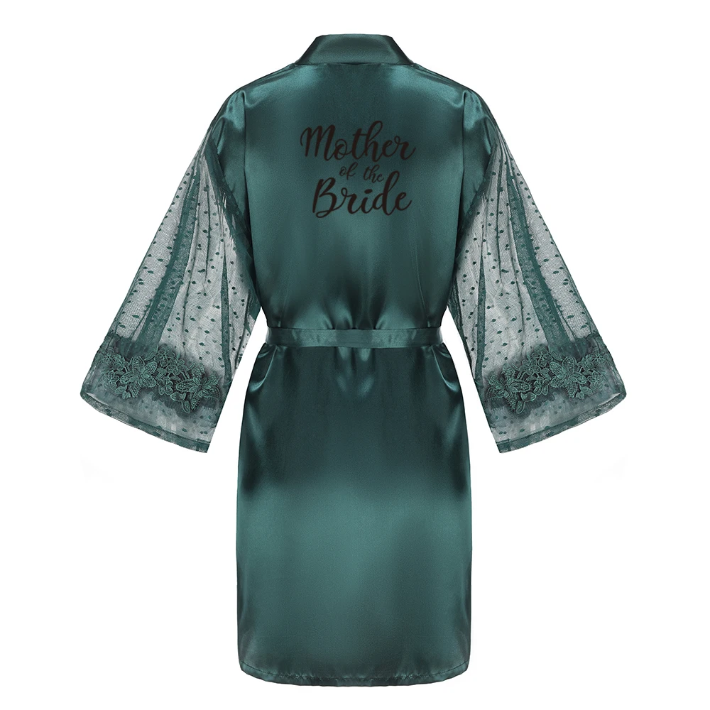 New Green Wedding Bride Bridesmaid Robe With Lace Mesh Sleeve Dressing Gown Sexy Women Bathrobe Night Shirts Mother Kimono