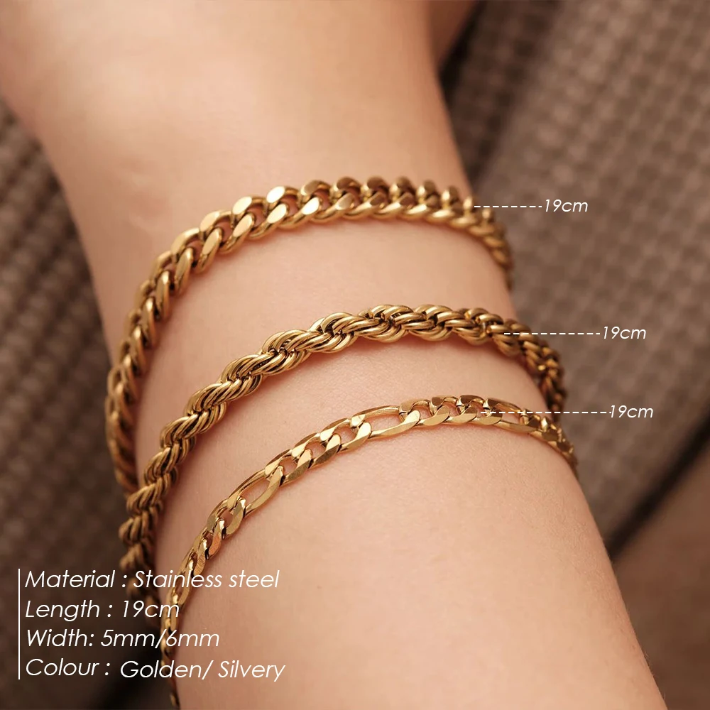 eManco متعدد الطبقات الكوبية سلسلة تقليد اللؤلؤ سوار الفولاذ المقاوم للصدأ مطلية بالذهب المرأة أساور مجوهرات الأزياء البسيطة #3