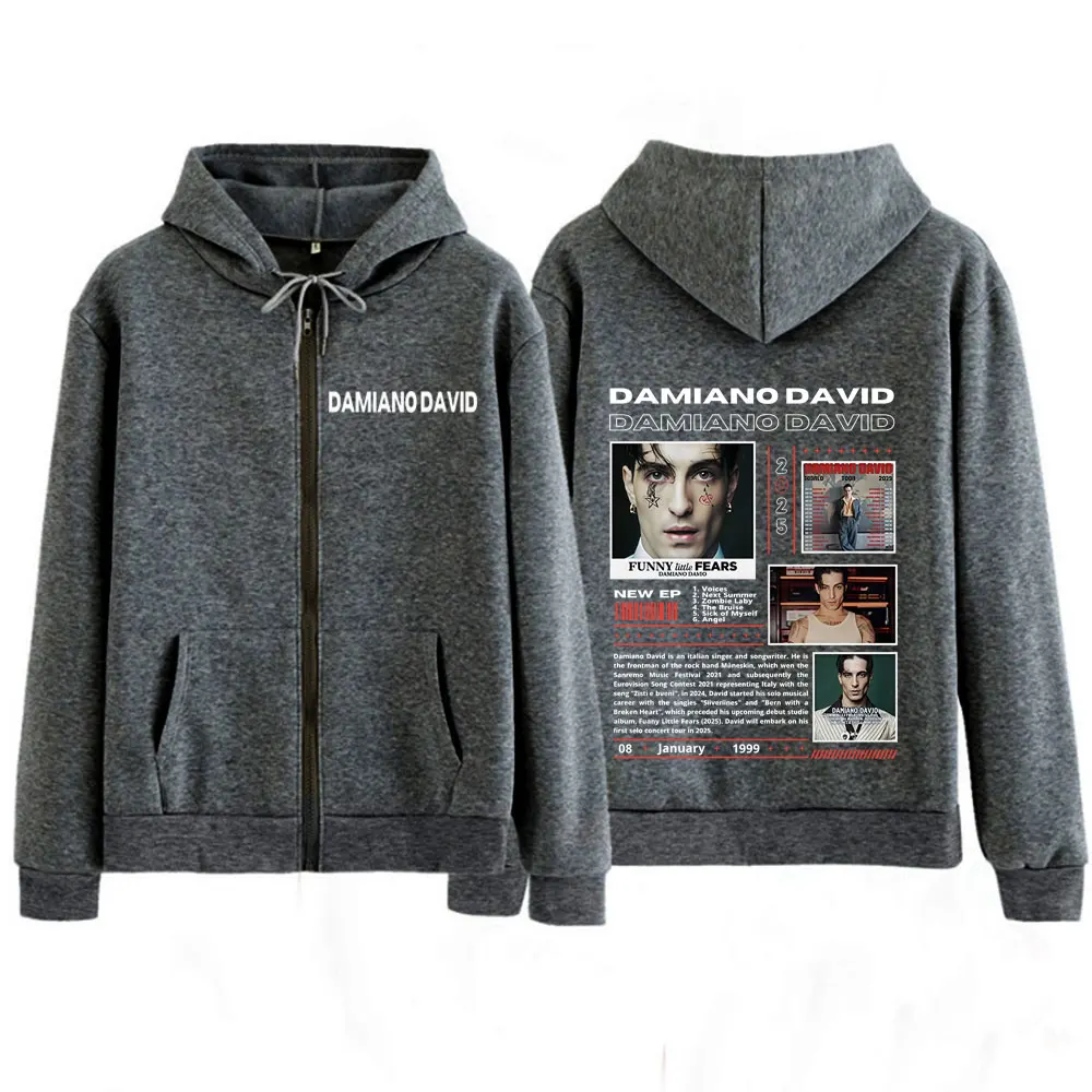 Divertente album di Little Fears Damiano David World Tour 2025 Felpe con cappuccio Moda uomo Felpe con zip Giacche casual vintage hip-hop