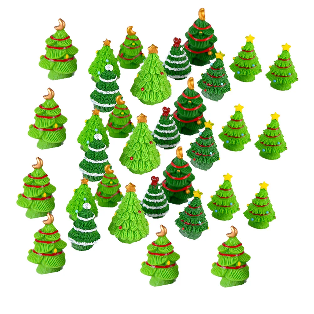 

60pcs Christmas Tree Microlandscape Decor Resin Craft Miniature Tree Desktop Ornament For Home Garden Party Decoration
