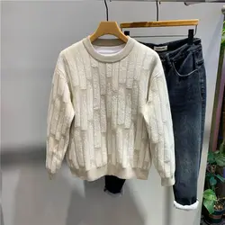 Autumn Winter New Fashion Round Neck Long Sleeve Contrast Color Pullovers Men's Clothing Korean Loose All-match Knitting Tops