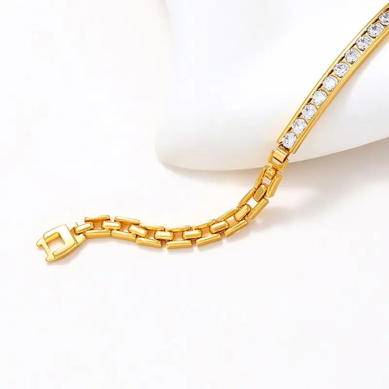 XP Jewelry --( 17 cm x 4 mm ) 24 k Pure Gold Plated AAA+ Zircon Watch Bracelets For Women Men Fashion Elegant Jewelry