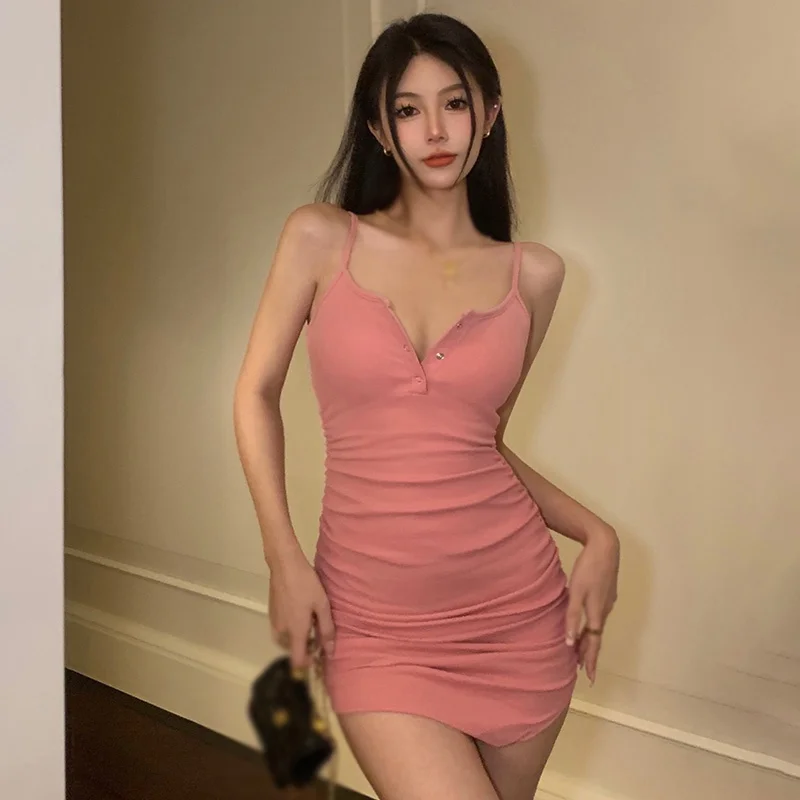 Bodycon Straps Halter Dress  Buttocks wrapped Slim fitting Solid color  Slimming Women's dress Sexy Party Club Streetwear