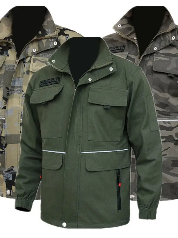 

Thiened Pure Cotton Work Jaet for Men Long Sve Camouflage Workwear Anti-Scalding Heavy Du Welding Protective Clothing