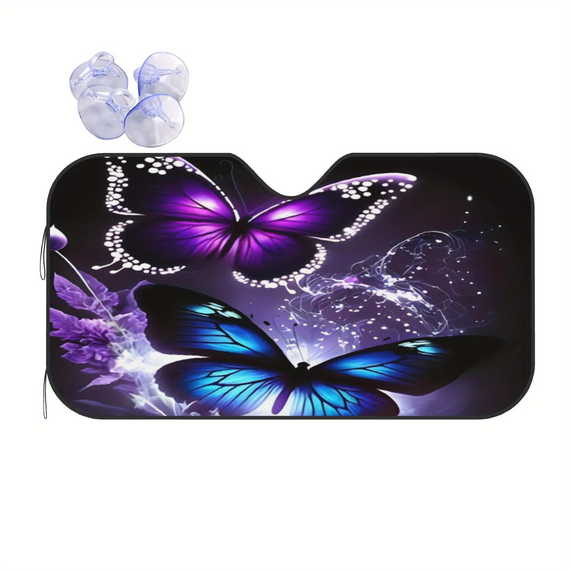 قطعة واحدة من غطاء الزجاج الأمامي للسيارة مناسب مع تصميم الفراشات الزرقاء الأرجوانية - حماية من الأشعة فوق البنفسجية عازلة للحرارة، غطاء الزجاج الأمامي لـ