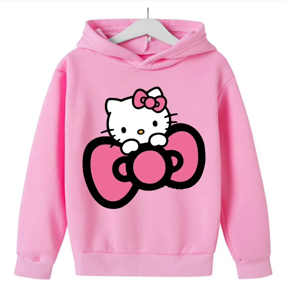 

2024 New Kawaii Hello Kitty Hoodie Girls Clothing Cute Baby Fashion Boys Clothes Autumn Sport Sweatshirt Children Casual Tops