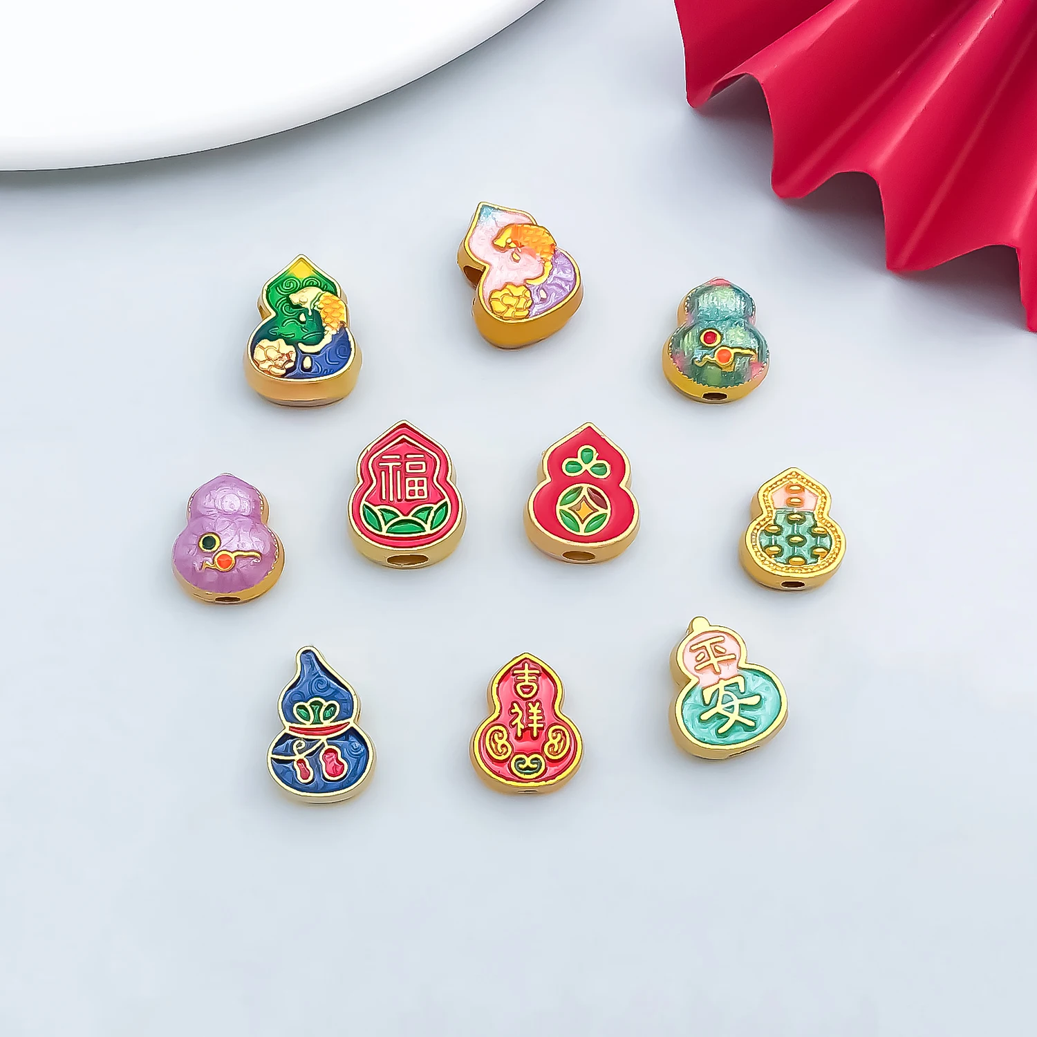 2pcs/10pcs Alloy Enamel Ancient Golden Gourd Perforated Bead Jewelry Making DIY Earrings Charms for Jewelry Bracelets Necklace