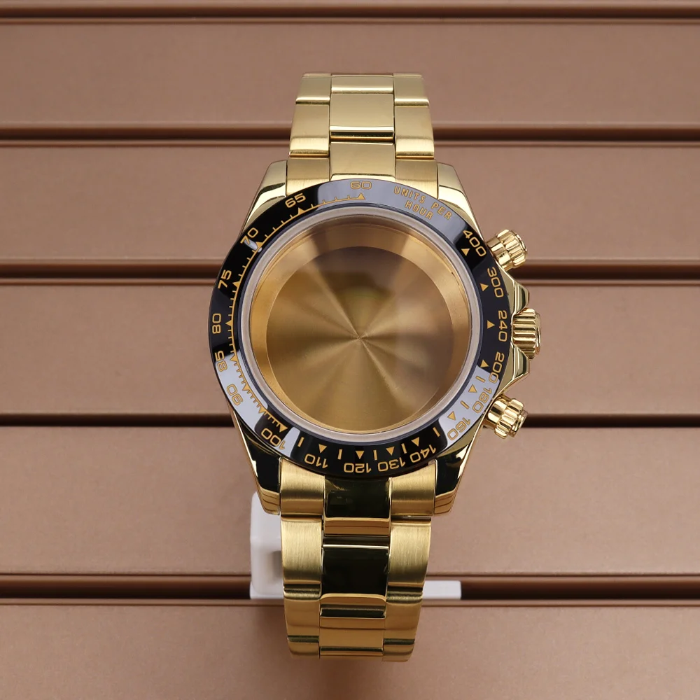 

VK63 39mm Watch Case Strap Solid Stainless Steel Sapphire Glass For VK63 Automatic Movement Watch Accessories Slide Buckle Strap
