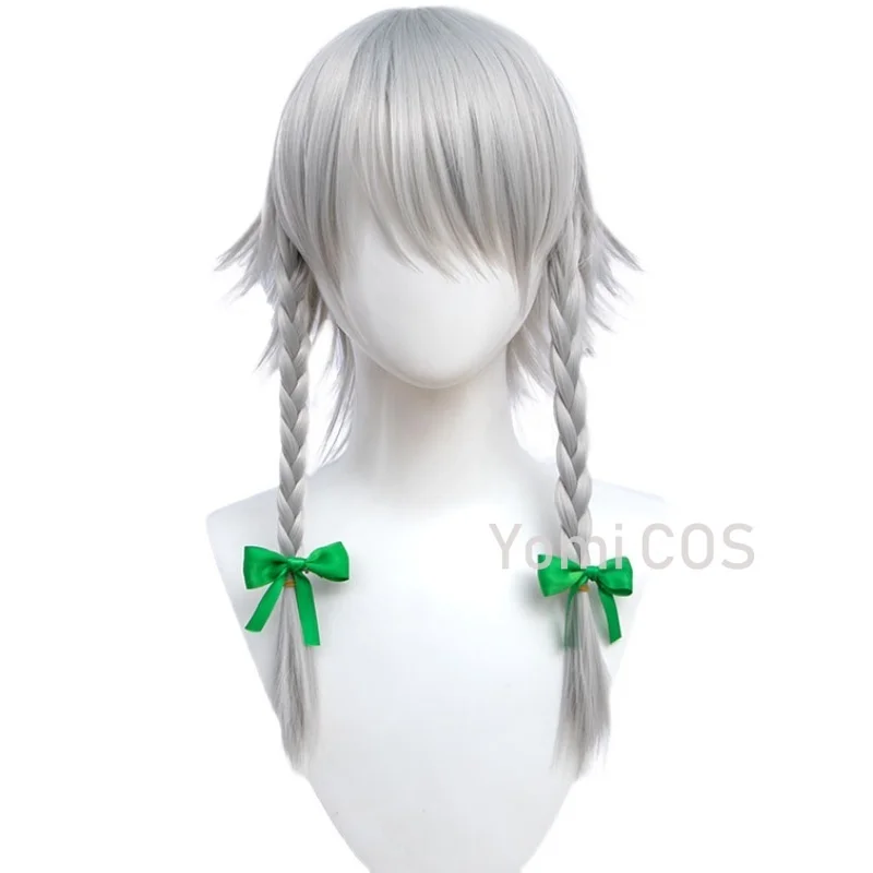 Izayoi Sakuya Cosplay Silver Upturned Hair Braid Wig Anime TouHou Project Halloween Carnival Cos Props Free Hair Accessories