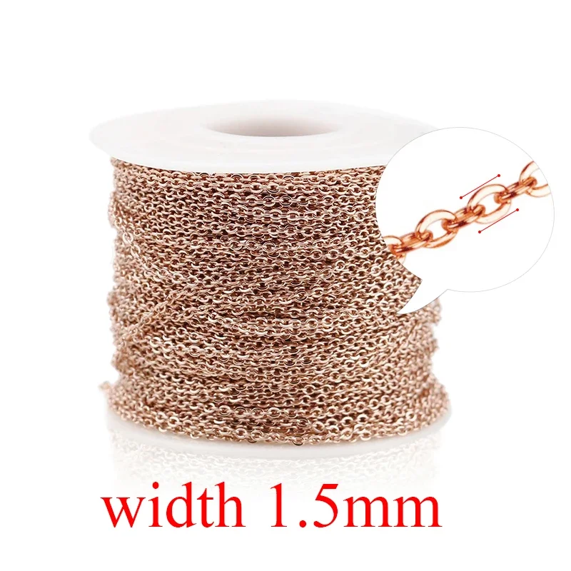 2 m Edelstahlkette für Schmuckherstellung, Kabel, Roségold, Silberketten, Halskette für DIY-Schmuckzubehör im Großhandel
