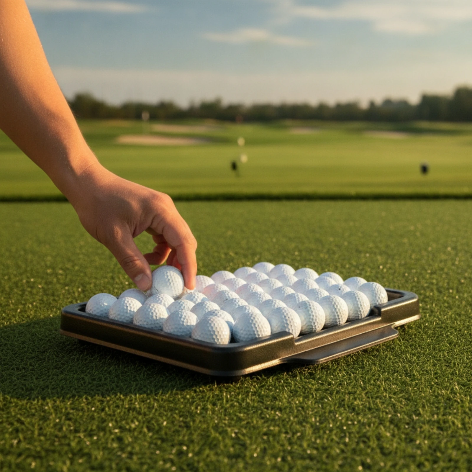 Golf Ball Storage and Dispensing Tray Open Design Golf Ball Tray with Front Handle Practice Equipment Space-Efficient Heavy Duty