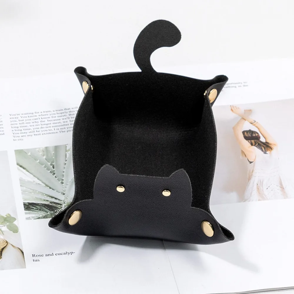 PU Leather Hexagonal Dice Tray Cute Cat Shape Folding Function Dice Tray Box Game Accessories Key Storage Tray For RPG DnD Game