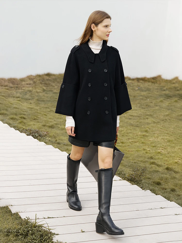 AMII Minimalist Casual Women Woolen Coat 2026 Winter England Style Loose Double Breasted Office Lady Solid Blends Coats 12344021
