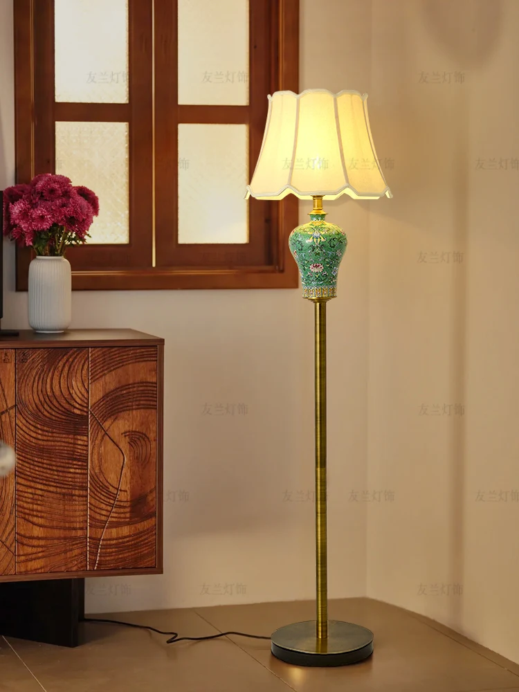 

Floor lamp living room sofa bedroom study American new Chinese retro art atmosphere vertical floor lamp