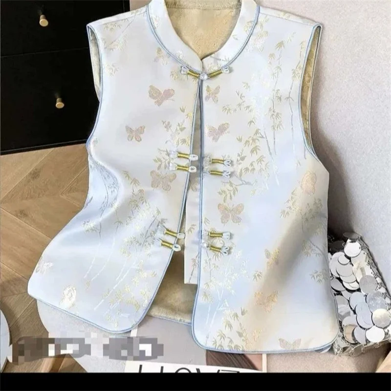 2027 Chinese Style Buckle Jacquard Butterfly Vest Women's Vests Waistcoat New Spring Autumn Sleeveless Western Style Jacket Coat
