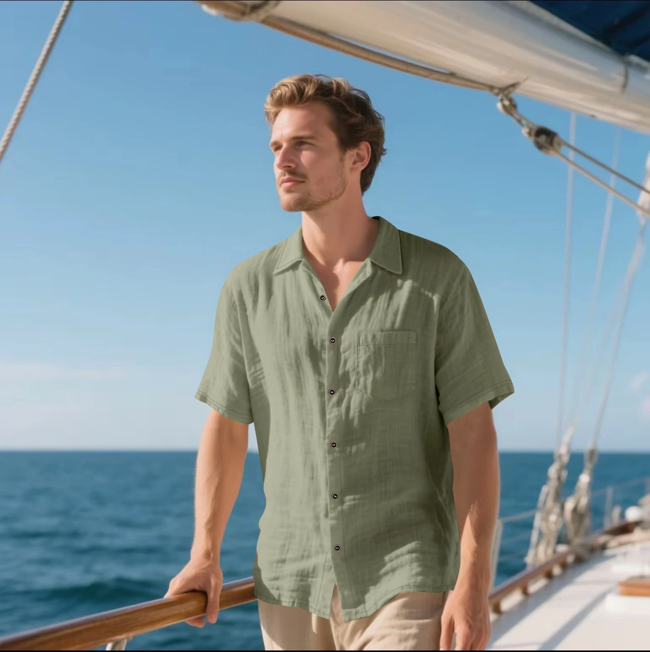 

Men's Lightweight Wrinkled Texture Camp Collar Shirt Casual Beach Shirt with Pocket