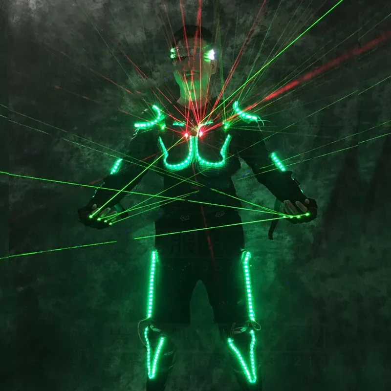 

led light up costumes Ballroom dance luminous robot suit glasses green laser cloth dancer dj stage show laser gloves costume