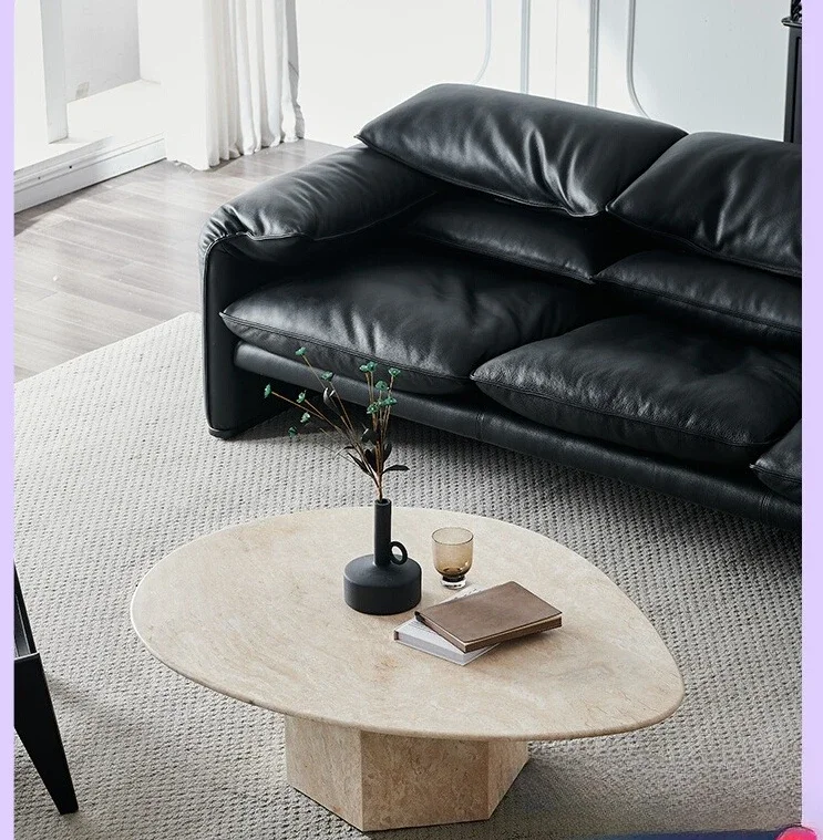 

01Designer natural travertine coffee table Italian simple medium and ancient style artistic coffee table