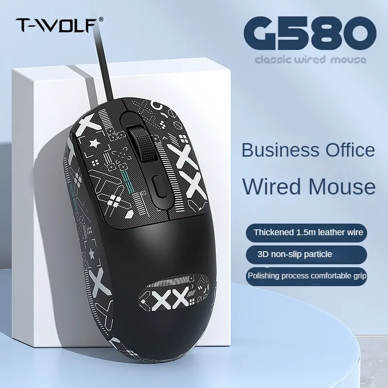 

T-WOLF G580 Office Wired Mouse for Business Notebook Desktop Computer with Anti-slip Sticker Mouse Sticker Precise and Efficient