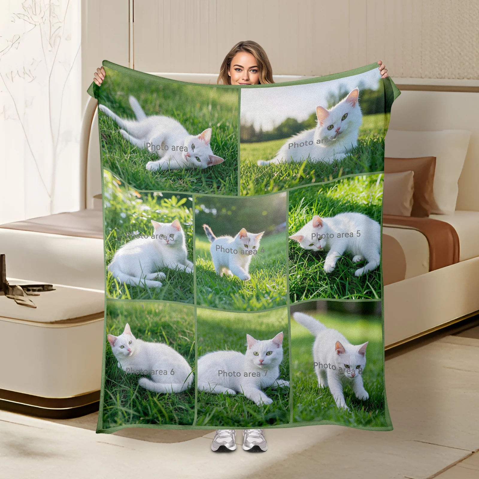 

Unique Flannel Blanket For Family And Friends With Up To Eight Personalized Cat Images