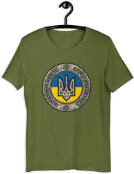 Ukraine Flag Trident Symbol Ukrainian National Emblem T Shirt. New 100% Cotton Short Sleeve O-Neck Casual T-shirts Size S-3XL