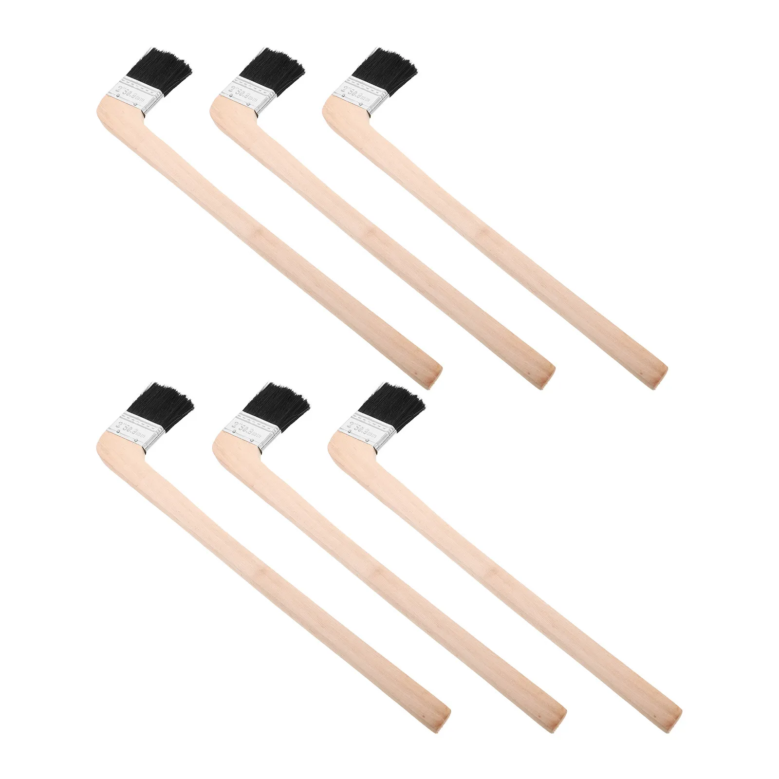 6Pcs Black Bristle Angled Paint Brush with L Shaped Bent Handle Long Wooden Handle for Wall Edging Trim Painting Boat Detailing