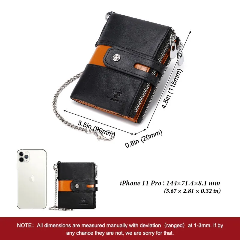 خمر تتفاعل حجب محفظة جلدية حقيقية للرجال مزدوجة سستة سلسلة محفظة نسائية للعملات المعدنية متعددة فتحة حافظة بطاقات الهوية Billetera De Hombre #4